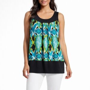 Vintage Y2K Black and Blue Patterned Women's Top Blouse Medium No Tags